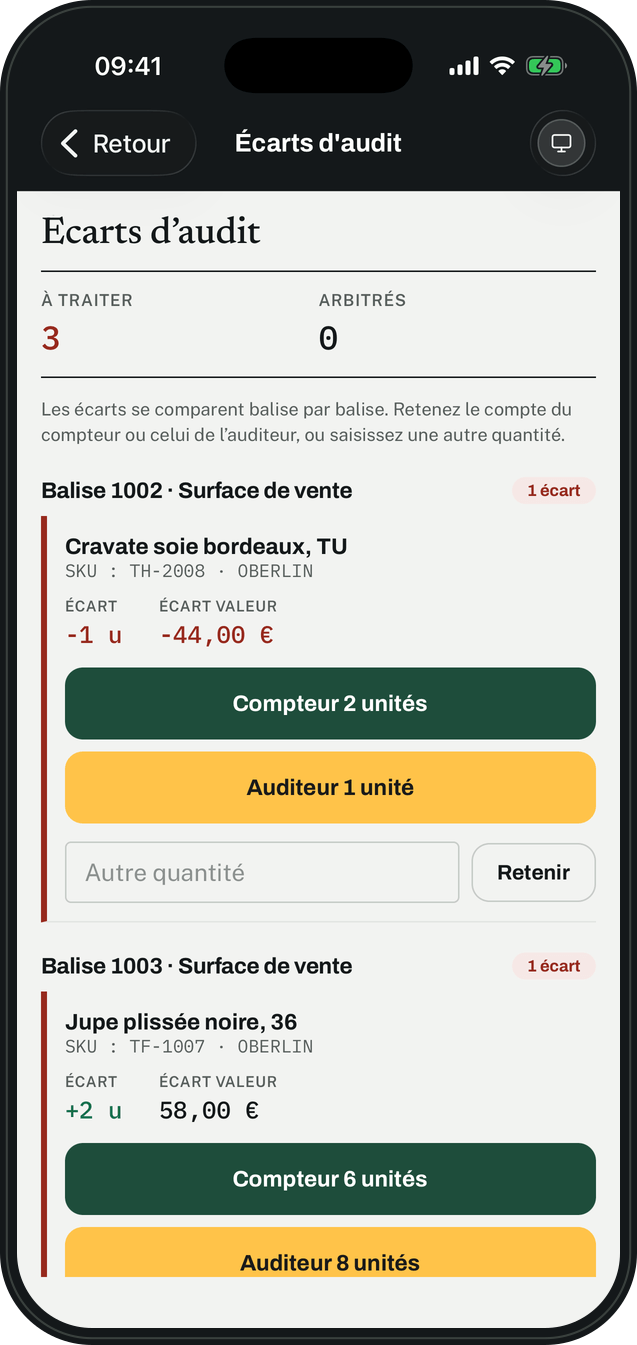Les écarts d’audit : le compte du compteur, celui de l’auditeur, et la quantité retenue