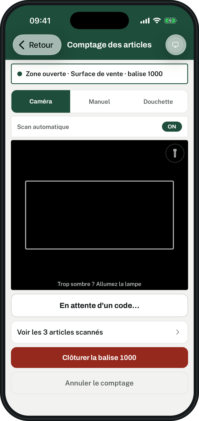 L’écran de comptage de l’application, dans un rayon